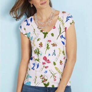 Talbots Multicolor Floral V-Neck Short Sleeve Top